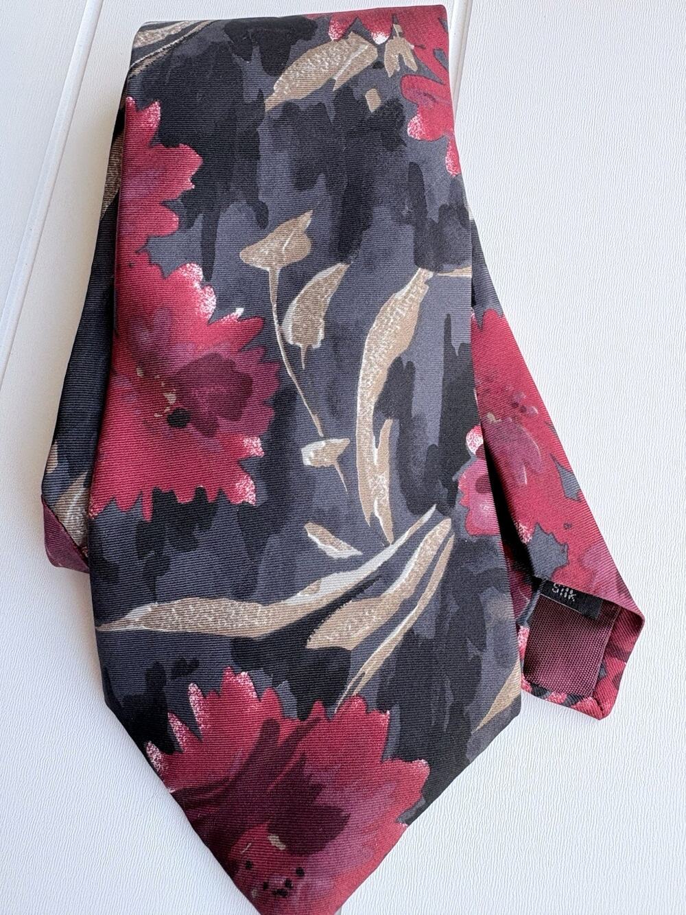 ZYLOS George Machado 100% Italian Silk Tie Abstract Watercolor Floral Red Black